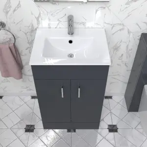 Nes Home Nanuya 500mm Floor Standing Anthracite Stylish Slim Basin Vanity Unit