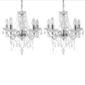 First Choice Lighting Set of 2 Clear and Chrome Marie Therese Style 5 x 40W Chandelier