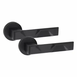 5 Pair Modern Nova Design Matt Black Premium Door Handles Round Rose - Golden Grace