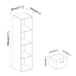 URBNLIVING 106cm Height Cedar Grey 4-Tier Cube Shelving Unit with Light Pink Inserts