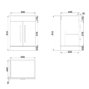 SunDaze Gloss White Bathroom Furniture 600mm Vanity Unit Sink Basin Storage Cabinet Floor Standing