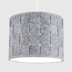 ValueLights Monza Modern Grey Felt Weave Design Cylinder Ceiling Pendant Drum Light Shade