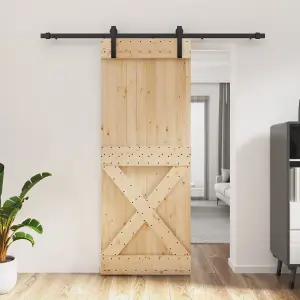 Berkfield Sliding Door with Hardware Set 80x210 cm Solid Wood Pine