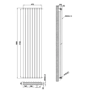 Kensington White Double Vertical Radiator - 1800x472mm