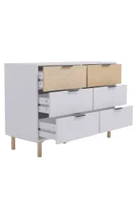 White and Brown Wooden 6 Drawer Chest W 110 cm x D 40 cm x H 75.5 cm