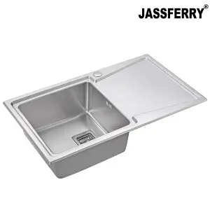 JASSFERRY Inset Kitchen Sink 1.2 mm Stainless Steel 1.5 Large Bowl Right Drainer Square Strainer