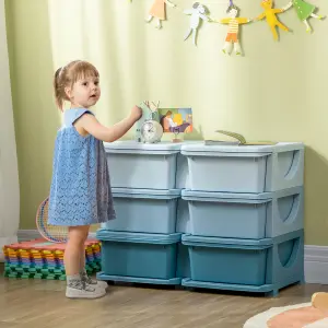 HOMCOM Kids Storage Unit Toy Box Vertical Dresser with Six Drawers - Blue