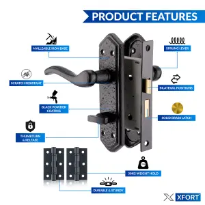 XFORT London Suite Bathroom Handle Pack Black Antique, Complete Door Set