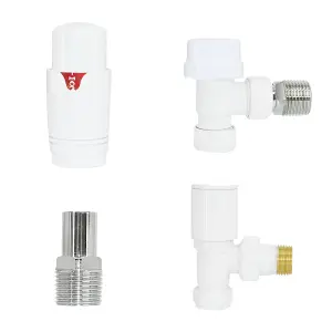 Rinse Bathrooms Thermostatic Radiator Valve 15mm Angled Radiator TRV + Lockshield for Heated Towel Rail Radiator White