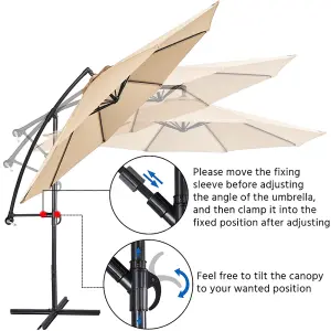 Yaheetech Tan 3m Patio Offset Umbrella Outdoor Parasol with Crank