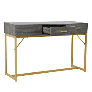 Console Table, Hallway Table with 1 Drawer, Light Luxury Style Side Table, Sofa Table, 120x38x76 cm, gray/gold 