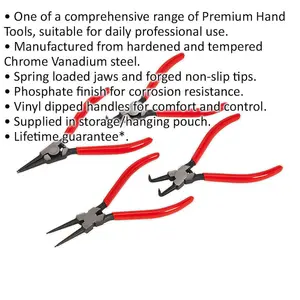 Premium 4 Piece 180mm Circlip Pliers Set with Spring Loaded Jaws and Non-Slip Tips