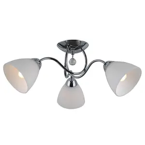 Luminosa Stylized Flush Ceiling Light Chrome, White 3 Light  with White Shade, E27