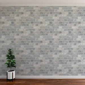 Brick Wall Effect Stone Sky Blue Light Grey Rustic Wallpaper Bedroom Boys Girl