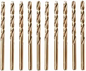 Rennie Tools Box of 10 x 3/32" HSS Gold Cobalt Jobber Drill Bit Set For Stainless Steel, Hard Metals, Aluminium, Cast Iron, Copper