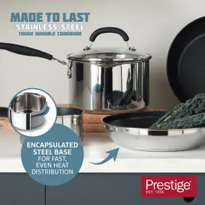 Prestige Made to Last Silver Round Stainless Steel Dishwasher Safe Non-Stick Milk Pan 14cm, 0.9L