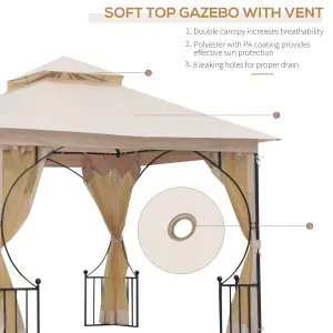 Outsunny Gazebo Party Tent Canopy Sun Shade for Patio Garden Beige 3x3(m)