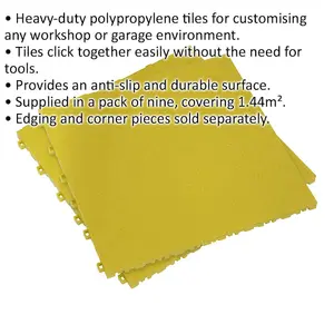 9 Pack Durable Yellow Treadplate Floor Tiles - Heavy Duty Polypropylene 400x400mm