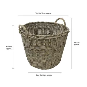 Chunky Hand Woven Wicker Laundry Basket with Handles