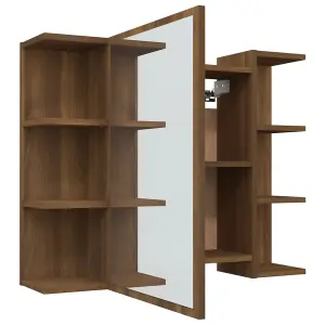 Berkfield Bathroom Mirror Cabinet Brown Oak 80x20.5x64 cm Engineered Wood