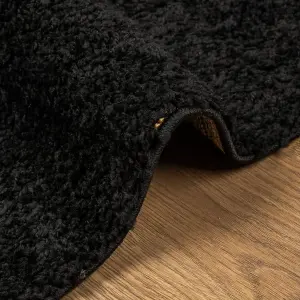 Shaggy Rug PAMPLONA High Pile Modern Black 120x120 cm