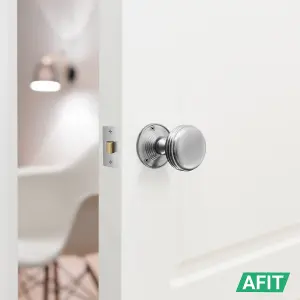 AFIT Lined Door Knob Set Satin Chrome - 1 Pair of Mortice Knobs (55mm) & Latch (76mm) for Internal Doors