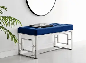 Furniturebox UK Cambridge Navy Velvet & Chrome Dressing Table and Stool Set