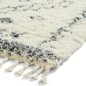 Ivory Grey Shaggy Kilim Modern Moroccan Easy to Clean Geometric Rug For Dining Room -120 cm X 170cm