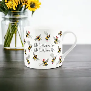 Purely Home 'Oh Christmas Bee' Watercolour China Mug, Festive Fun Gift