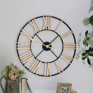 Melody Maison Black and Gold Large Skeleton Wall Clock 60cm x 60cm