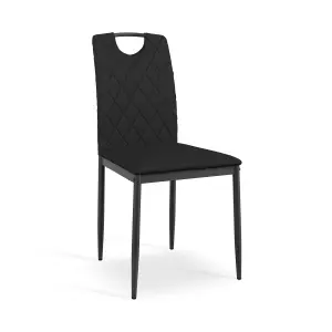 Set Of 6 Monza Faux Leather Dining Chair Modern Padded Seat Metal Legs Kitchen (Black)