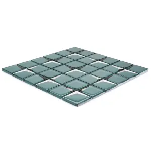 Stargazer Teal Gloss Mirror effect Star Glass 2x2 Mosaic tile, (L)300mm (W)300mm