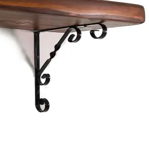 Wooden Rustic Shelf with Bracket WO Black 140mm 6 inches Walnut Length of 50cm