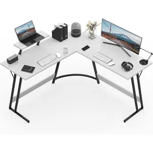 L-Shaped Metal Base Computer Desk White/Black / 74 H x 130 W x 130 D