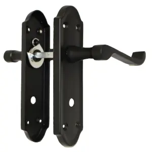 Ashford Door Handle Bathroom Lock Scroll Lever - Matt Black Bath Pack Hinges