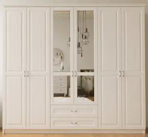 CHARLOTTE 6 Door 2 Drawer Mirrored White Wardrobe