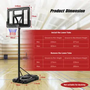 Costway 2.3-3M Height Adjustable Basketball Goal System Basketball Hoop Stand W/ Wheels