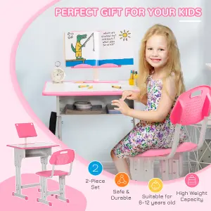 HOMCOM Kids Desk and Chair Set w/ Drawer, Book Stand, Pen Slot, Pink