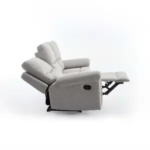 Fosse 3 Seater Manual Recliner Fabric Modern Living Sofa Light Grey