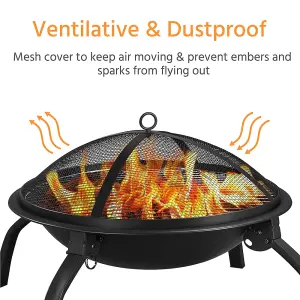 Yaheetech Foldable Outdoor Round Fire Pit with Cooking Grill