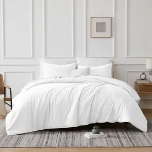 Microfibre 200 TC Plain Reversible Plain Weave Modern & Contemporary Duvet Cover Set White / Single - 1 Standard Pillowcase