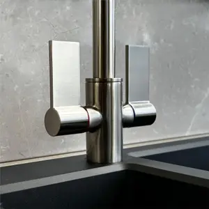 Liquida W18BN Twin Lever D Shape 360 Degree Brushed Nickel Kitchen Tap