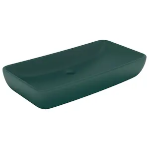 Berkfield Luxury Basin Rectangular Matt Dark Green 71x38 cm Ceramic