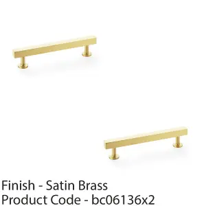 2 PACK - Straight Square Bar Pull Handle - Satin Brass 128mm Centres SOLID BRASS Drawer