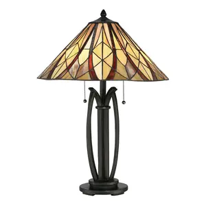 Table Lamp Open Tiffany Style Coloured Shade Valiant Bronze LED E27 60W