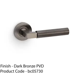 SOLID BRASS Smooth Door Handle Set - Dark Bronze Angled Lever On Round Rose