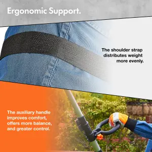 VonHaus Pole Hedge Trimmer Cordless, Long Reach Telescopic Cutter, 20V Battery, Charger, Shoulder Strap, Adjustable Head