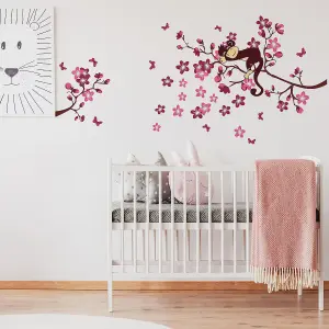 Walplus Pink Monkey Blossom Wall Stickers Art Mural Children Kids Girl Nursery Kids Sticker PVC Brown,Purple,Pink