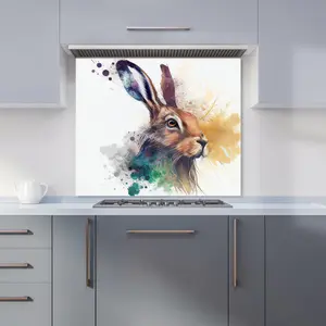 Hare Close Up Splashart Premium Glass Kitchen Splashback W600mm x H600mm