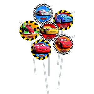 Cars Cartoon Character Disposable Straws (Pack of 6) Multicoloured (One Size)